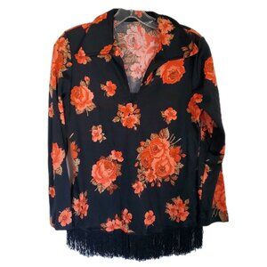 Vintage 1970s Floral Handmade Top With Fringe